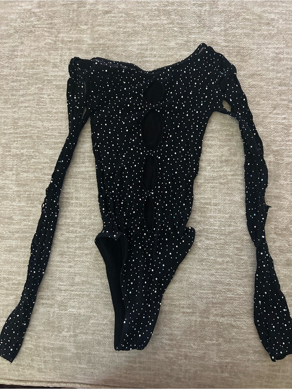 SHEIN Black Polka Dot Cutout Long Sleeve Bodysuit